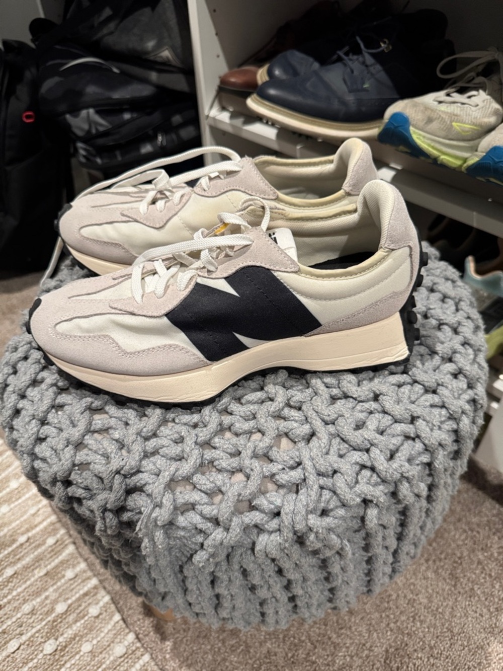 New Balance Cream Suede Sneakers with Black N Logo